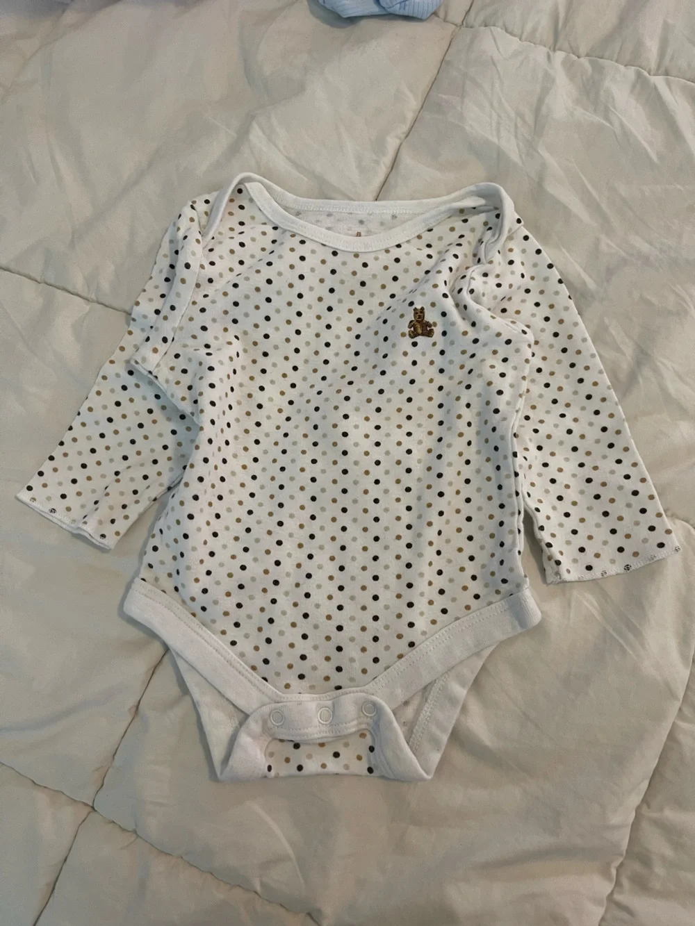 GAP Baby White Long Sleeve Bodysuit with Gold and Black Polka Dots